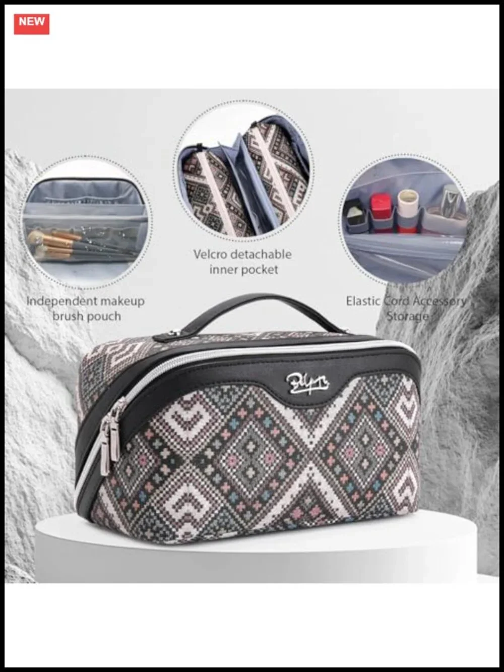 Boho Travel Makeup Bag Organizer - Waterproof Leather Cosmetic Case Set 3Pcs